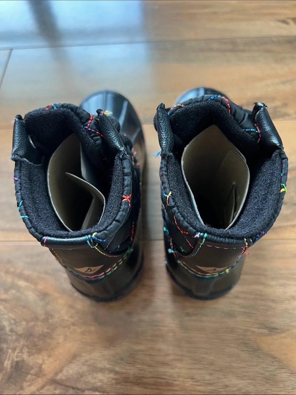 Sperry Girls Port Boot Black Rainbow Quilted Rain Snow Boots Toddler Size 9M NIB